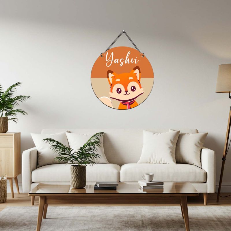 GIFTMEBAZAR Personalized Cute Fox Wall Hanging Custom With Name Wall Art Kids Room Decor Birthday Return Gift For Kids Modern Artwork